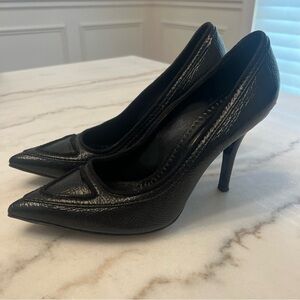 Stella McCartney black vegan patent point toe heels pumps Euro 38 US 7.5